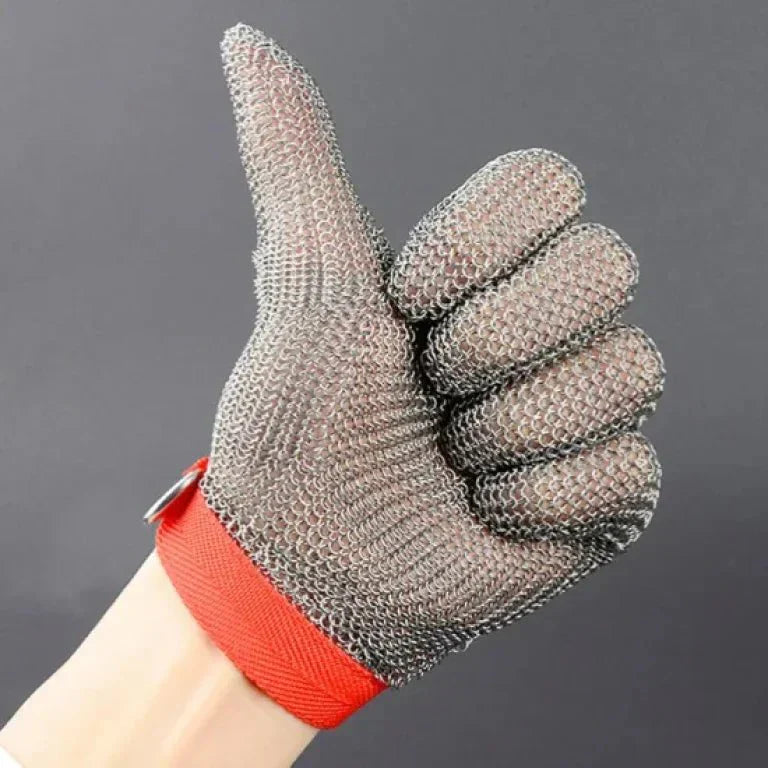 Stainless Steel Mesh Cut-Resistant Glove – Level 5 Protection Food-Grade Safety Glove for Slicing & Meat Cutting | قفاز شبكي من الفولاذ المقاوم للصدأ ومقاوم للقطع – قفاز أمان للمواد الغذائية بمستوى حماية ٥ لتقطيع الخضروات واللحوم