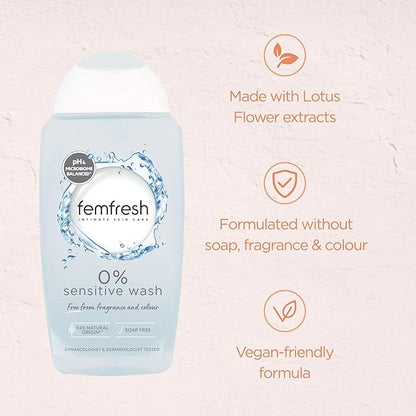 Femfresh 0% Sensitive Intimate Wash – Fragrance & Color Free | غسول فيم فريش للمناطق الحساسة ٠٪ – خالي من العطور والألوان