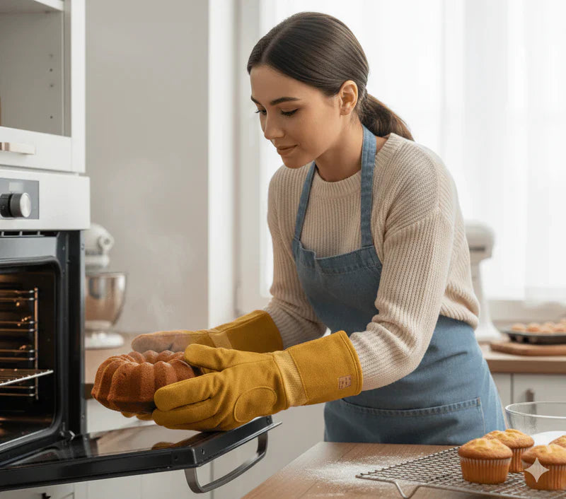 Premium Heat-Resistant Leather Baking Gloves – Heavy Duty Thermal Protection for Oven, Grill &amp; BBQ | قفازات خبز جلدية ممتازة مقاومة للحرارة – حماية حرارية شديدة التحمل للفرن والشواء