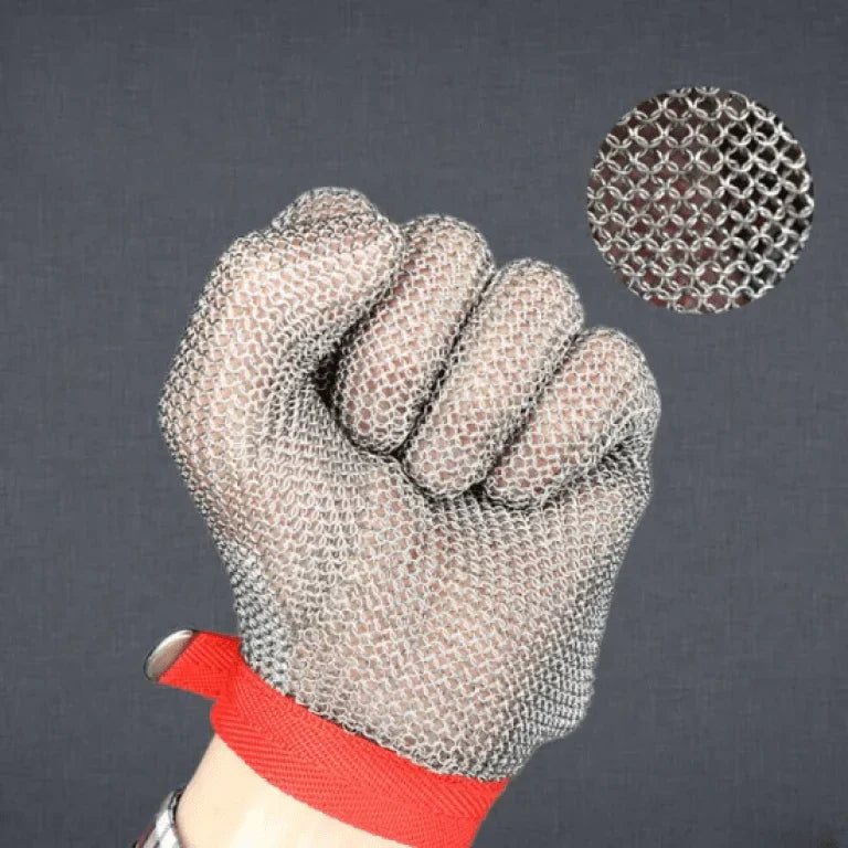 Stainless Steel Mesh Cut-Resistant Glove – Level 5 Protection Food-Grade Safety Glove for Slicing &amp; Meat Cutting | قفاز شبكي من الفولاذ المقاوم للصدأ ومقاوم للقطع – قفاز أمان للمواد الغذائية بمستوى حماية ٥ لتقطيع الخضروات واللحوم